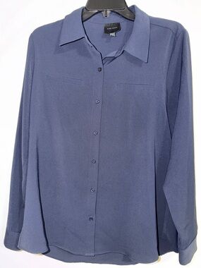 Alex Marie Navy Blue Button-Front Blouse